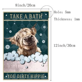 CREATCABIN Funny Metal Tin Sign Bathroom Cow Take A Bath You Dirty Hippie Bathroom Poster Signs with Quotes Retro Wall Hanging Decoration Ornaments for Home Bedroom 20 x 30 cm