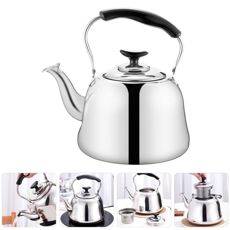 PRETYZOOM Stainless Steel Whistling Tea Kettle with Built-in Tea Strainer