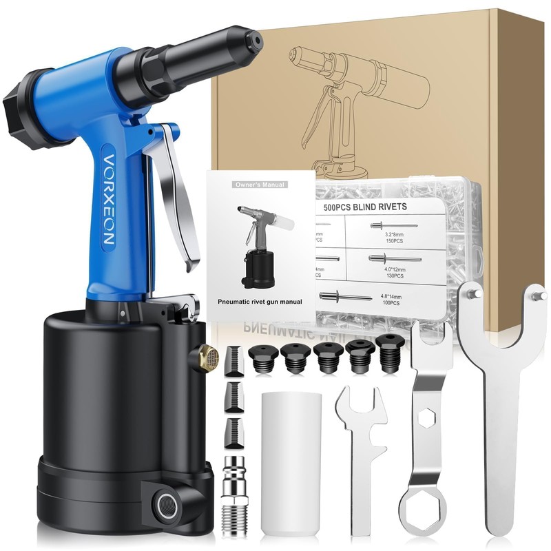 VORXEON Pneumatic Rivet Gun Kit with 500 Aluminum Blind Rivets