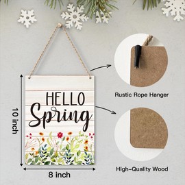 Spring Decor, Spring Decorations, Spring Door Decor, Spring Decorations for Home Office, Hello Spring Hanging Sign, 8 X 10 Inch