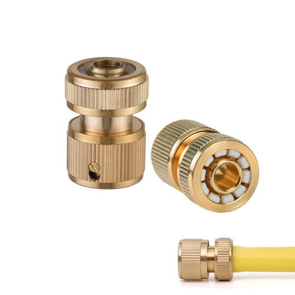 FIBOUND 2 Pieces Brass Hose Connector, Brass Quick Coupling Quick