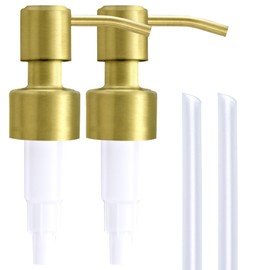 AUNRGO Gold Soap Dispenser Pump Replacement - Brushed Finish 304 Stainless Steel Hand Liquid Soap and Lotion Dispenser Pumps Replacement for Regular Mouth Bottles, Standard 28/400 Neck Size,2 Pack