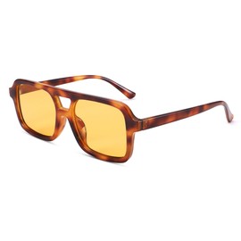 Melpomenia Retro Aviator Sunglasses for Women Men, Vintage 70s Square Orange Lens Sun Glasses(Leopard/Orange)