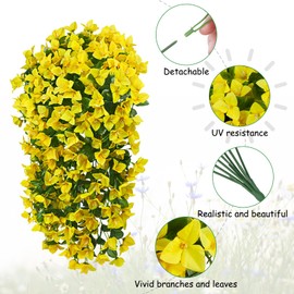 Ouddy Decor 3 Pcs Artificial Hanging Bougainvillea Flowers for Outdoors, Fake Hanging Plants Silk Flowers Long Trailing Vines UV Resistant for Planter Porch Patio Balcony Home Decor, White