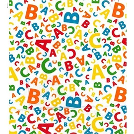 Printed Polycotton Craft Fabric Material - Rainbow Alphabets ON White, 1Mtr 110cmx100cm