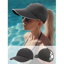 Enwokran Women's Ponytail Hat, Crossed Baseball Cap, High Messy Bun Pony Cap, Quick Drying Hat with Ponytail Hole, UV Protection, Summer Sun Hat, Outdoor Sports Cap, darkgray