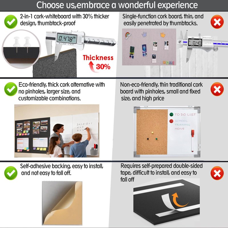 Modular Bulletin Board & Whiteboard Combo - 8 Pack 12x12x0.47In