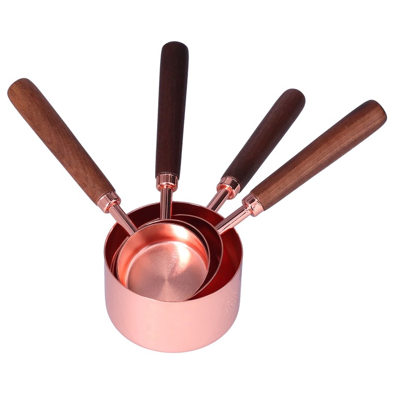 4Pcs Measuring Cups and Spoons Set with Copper Plated Handle
