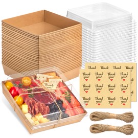 Kucoele 7 x 7 Inches Charcuterie Boxes with Clear Lids, 20 Pack Disposable Large Paper Charcuterie Boxes, To Go Food Containers for Charcuterie, Sandwiches, Cookies, Cake Slices, Strawberries (Brown)