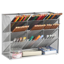 Marbrasse Mesh Desk Organizer, Multi-Functional Pen Holder, Pen Organizer for desk, Desktop Stationary Organizer, Storage Rack for School Home Office Art Supplies (Mesh Pen Holder-Silver)