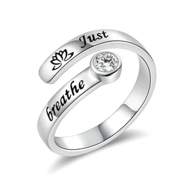 Just Breathe Ring for Women - 925 Sterling Silver Lotus Rings with Cubic Zirconia Adjustable Hope Thumb Jewelry Heartfelt Inspirational Gifts for Her, Silver, Cubic Zirconia