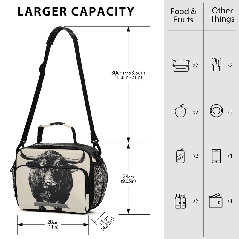 ALAZA Black Bull Kids Lunch Box Girls Boys Insulated Lunchbox