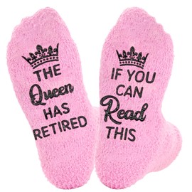 Retirement Gifts for Women, Socks Retirement Gifts Fluffy Pink Socks Funny Retirement Socks Funny Retirement Gifts Retirement Gift Ideas for Women (UK, Alpha, One Size, Regular, Regular, queen)