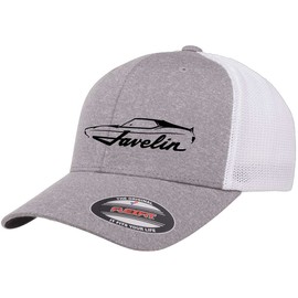 1971-74 AMC Javelin Classic Outline Design Flexfit 6511 Trucker Mesh Fitted Cap Heather/White