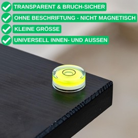 Round spirit level set, 5 pieces, with diameter 25 mm diameter, spirit level without labelling, dragonfly water scale, circle levelling, can level for caravan, camera, DIY, spirit level bullseye