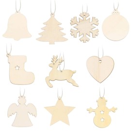 Pack of 100 Wooden Christmas Decorations, Christmas Tree Decorations, DIY Decoration Wood, Christmas Pendants for Crafting Christmas Tree Decorations, 10 Shapes