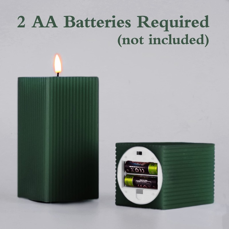 Girimax Dark Green Ribbed Flameless Candles with Remote, Battery Operated