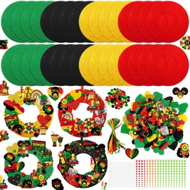 Wavwavw 472 Pcs Black History Month Craft Kits Black History DIY Wreath Craft African American Arts Decoration Wreath with Heart Candle Drum Sticker for Home Indoor Outdoor Party Favor