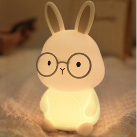 Bunny Nursery Night Light for Kids, 7-Color RGB Mode, 3-Level Brightness Warm Light Mode, Touch Control, 30Min Auto-Off Timer, Rechargeable Type-C, BPA-Free & Food-Grade Silicone, Easter Gift, Gray