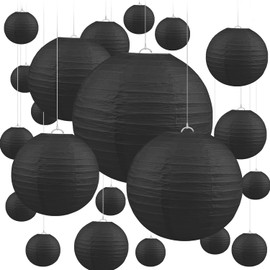 Jangostor Pack of 20 Black Paper Lanterns, Round Paper Lanterns, Hanging Paper Lanterns, 15 cm, 20 cm, 25 cm, 30 cm, Various Sizes, Lampshade for Weddings, Birthdays, Celebrations, Garden