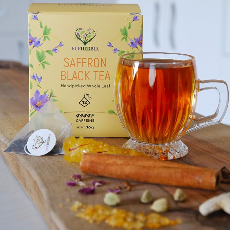 Eupherbia Saffron Black Tea, Handpicked, Highland Grown Whole Leaf Tea,