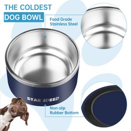 100oz Stainless Steel Bowl With Non-Slip Rubber Bottom - Double Wall for Small, Medium, Large Dogs - Food and Water Bowls, Dishwasher Safe