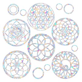 SHAWULA 18PCS Mandala Window Clings Anti-Collision Decals to Save Birds from Collisions,Non Adhesive Prismatic Vinyl Window Clings Rainbow Stickers