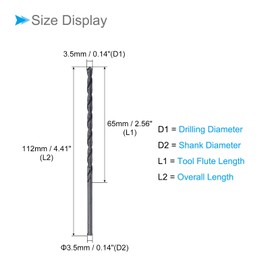 CoCud Rotary Drill Bit 3.5 mm Drilling Diameter Black Oxide Heavy Duty Steel Extra Long Straight Shank - (Use: for Stainless Steel Alloy Metal) Pack of 2