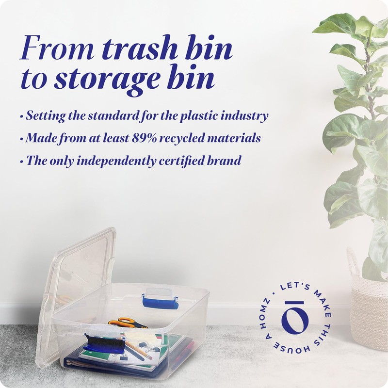 HOMZ Secure Latch, Clear Plastic Storage Organizer Bins, 15.5 Quart,