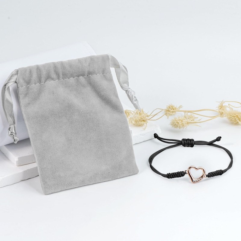 JENDEAR SHINE Heart Bracelet for Women, Hand Braided Rope Zirconia