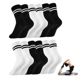 Pluvyze 6 Paar Yoga Socken Damen 39-42 Stoppersocken Damen Rutschfeste Socke-n Dame-n ABS Socken Damens Pilates Soc-ken Yogasocken mit Noppen Pilates Socks für Yoga, Barre, Pilates & Fitness