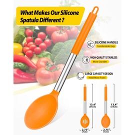 Pack of 2 Large Silicone Cooking Spoons,Non Stick Solid Basting Spoon,Heat-Resistant Kitchen Utensils for Mixing,Serving,Draining,Stirring (ORANGE)