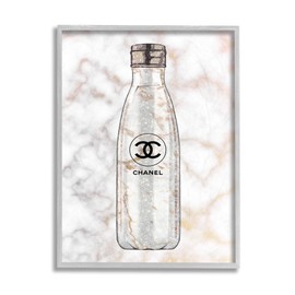 Stupell Industries Glam Fashion Water Bottle Over Marble, Design by Ziwei Li Grey Framed Wall Art, 11 x 14, Off-White