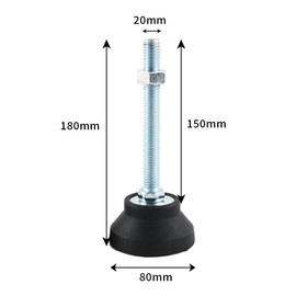BORDSTRACT Rubber Foot Leveler, 2 Pieces M20 Adjustable Furniture Feet, Metal Leveling Foot with Thread, for Large Factory Machines, Workbenches (D80 x M20 x L150)
