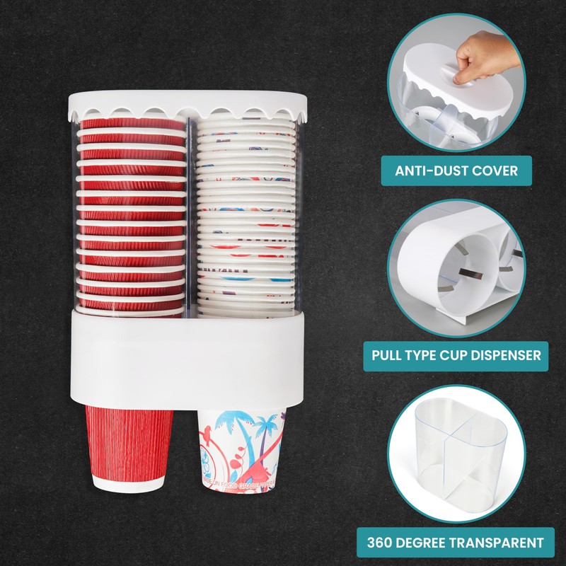 Belle Vous Wall-Mounted Double Tube Cup Dispenser - Pull Type