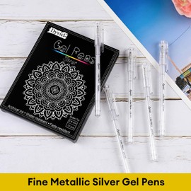 Dyvicl Metallic Silver Gel Pens, 0.8 mm Fine Pens Gel Ink Pens for Black Paper Drawing, Sketching, Illustration, Adult Coloring, Journaling, Set of 12