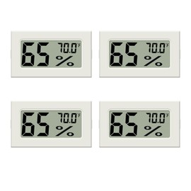 Atogou 4-Pack Mini Hygrometer Indoor Humidity Meter, Digital Humidity Gauge Indoor Thermometer (℉) for Home, Office, Reptile, Car, Greenhouse, Lab, Terrarium, Cellar, Humidors A02 White
