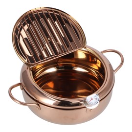 Deep Fryer Pot, 3.4L 10 inch Stainless Steel Fryer with Temperature Control Japanese Tempura Fryer Pan Nonstick Coating Mini Deep Fryer for French Fries Shrimp Chicken (Rose