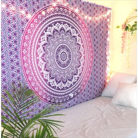 THE ART BOX Mandala Tapestry for Bedroom Wall Decor Wall Hanging Beach Blanket Bed Throw Tapisserie Hippie Room Decor Bohemian Trippy Tapestry Psychedelic, Pink and White, 220x230 Cms