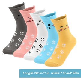 VEGCOO Women's Cat Socks, 6 Pairs, Cat Socks, Breathable and Comfortable, Suitable for Women and Teenagers, Christmas Gifts 35-40, 5 colours
