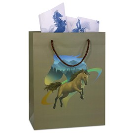 DolliBu Horse Large Gift Bags with Tissue Paper, 12 Pc Set - Horse Big Gift Wrap Bags with Handles and Horse Tissue Paper for Holiday, Birthday, Party Favor Gift Bags - 13 Inch, 12 Pack
