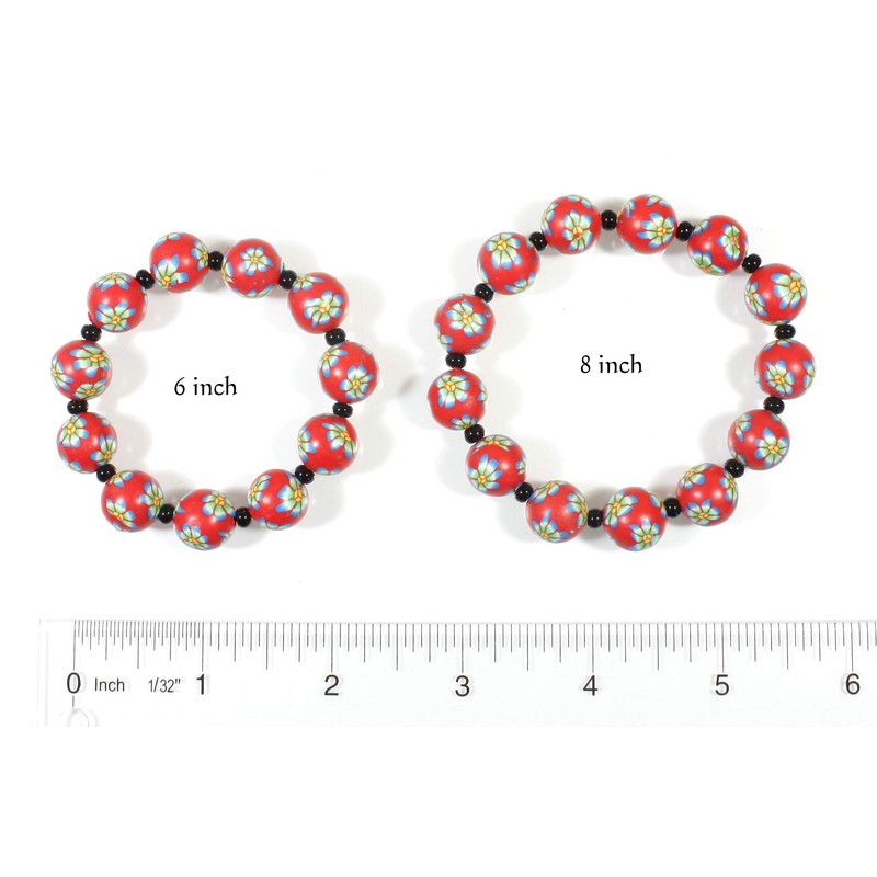 Style ARThouse Robyn, Red Millefiori Polymer Clay Stretch Bracelet Size