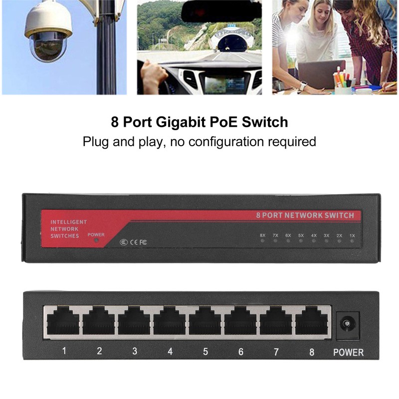 8 Port Gigabit PoE Switch Sturdy Metal Fanless Plug and