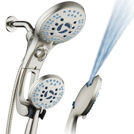 Hotel Spa AquaCare As-Seen-On-TV High Pressure Handheld/Rain 50-mode 3-way Shower Head Combo with Adjustable Arm - Anti-clog Nozzles, Tub & Pet Power Wash, 6 ft. Stainless Steel Hose, Nickel Finish