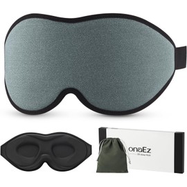 onaEz onaEz 3D Schlafmaske für Herren und Frauen, 2024 Total Licht Blockierendes Augenmaske, 12mm Vertiefte Augenhöhlen & Erhöhen Nasenpads, Schlafbrille aus Eisseide für Reisen, Nickerchen, Grau