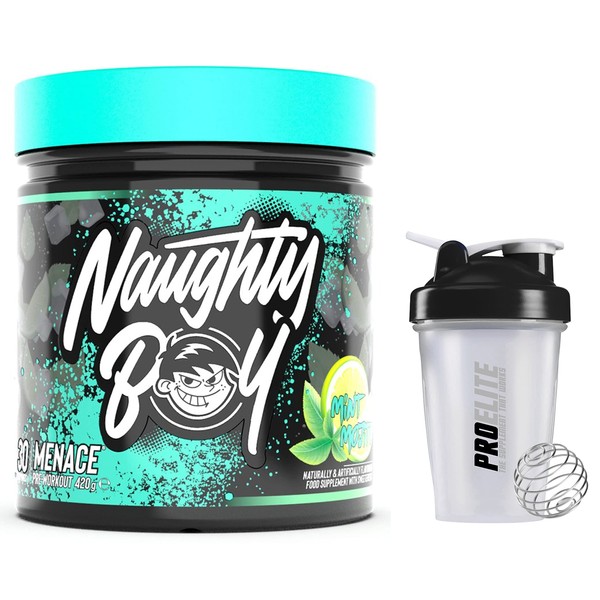 Naughty Boy NaughtyBoy Pre Workout Menace 30 Servings PreWorkout - Energy / Pump / Focus / Performance + PROELITE Shaker (Mint Mojito)