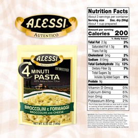Alessi 4 Minute Pasta, One Dish Quick Meals, Stovetop or Microwave, Dinner or Side Ready in Minutes (Broccolini & Cheese, 6.35 Ounce (Pack of 6))