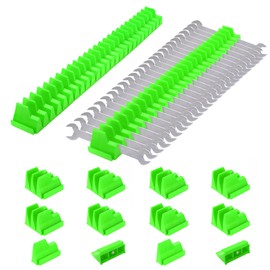 PLUVAVA 42 Pieces Modular Wrench Organizer Magnetic Wrench Holder Plastic Modular Tool Organizers with Label for Tool Drawer Storage (Green, for 100 Wrenches)