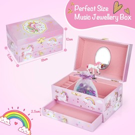 hombrima Music Jewellery Box with Drawer, Necklace, Bracelet, Musical Jewellery Storage Case with Spinning Ballerina Gift Set for Children, Girls, Children, Daughter