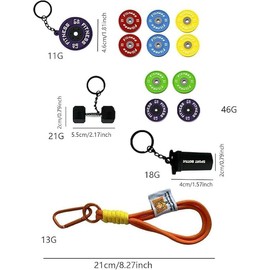 Gym Dumbbell & Weights Keychain, Creative Kettlebell Barbell Fitness Keychain for Men Women, Bag Purse Charms Gift